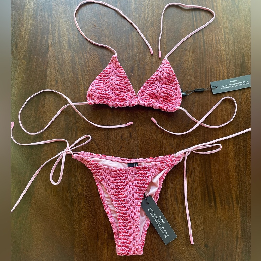 TRIANGL Crochet Swim Maia-Alina XL top, XS bottom set with matching bag